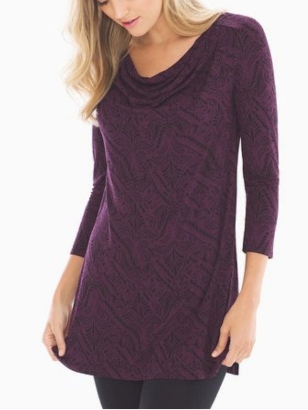 Soma Soft Jersey Cowl Neck Long Line Straight Tunic Sz M Decadence Bordeaux